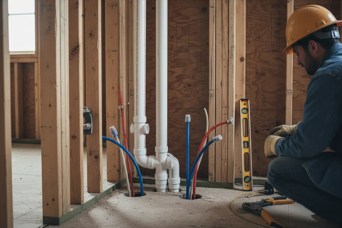 Drain and supply rough-in during Sump Pump Repair in Bolton